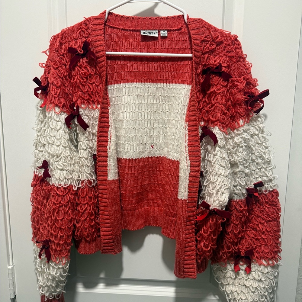 Mighty Fine Red and White Textured Cardigan